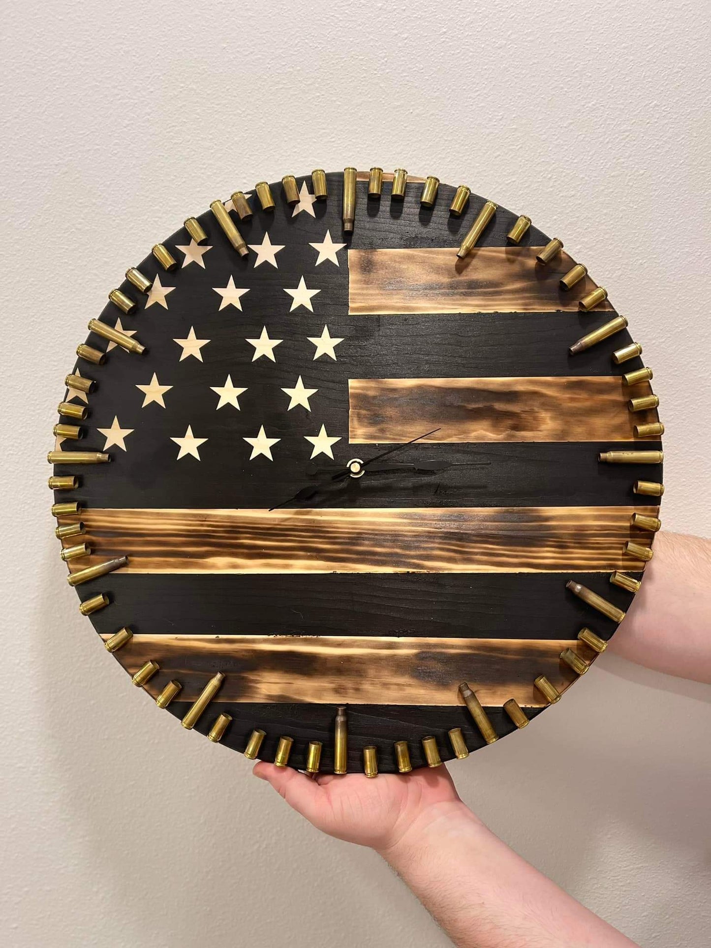 Wood Burned American Flag Clock
